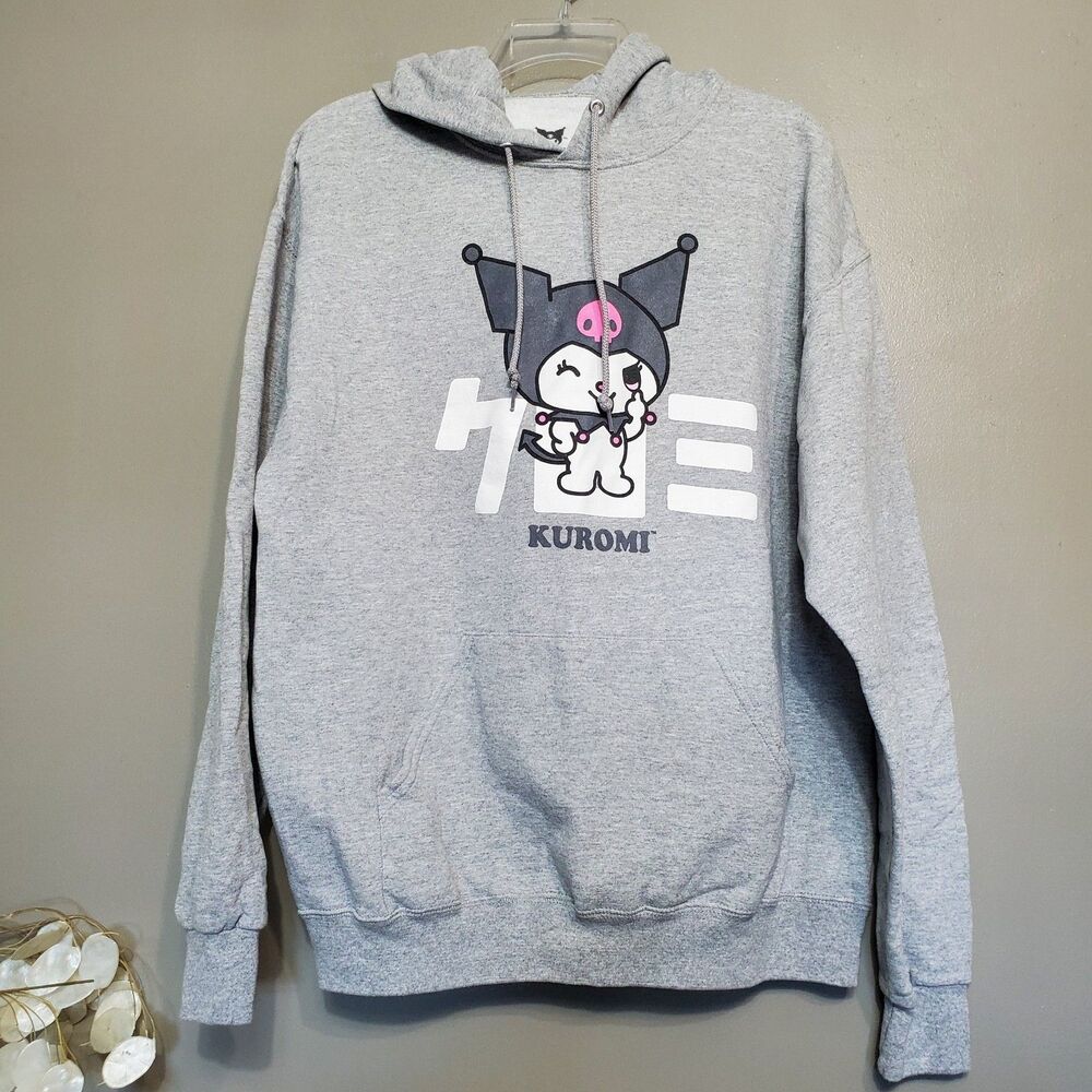 Kuromi Wink Hoodie Sweatshirt Unisex Size Large Gray Grey Sanrio Bioworld 2023